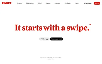 Képernyőkép a Tinder weboldaláról